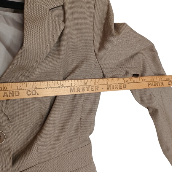 212 COLLECTION Tan Micro Print 2 Button Front Long Sleeve Blazer Career Jacket S - Picture 6 of 8